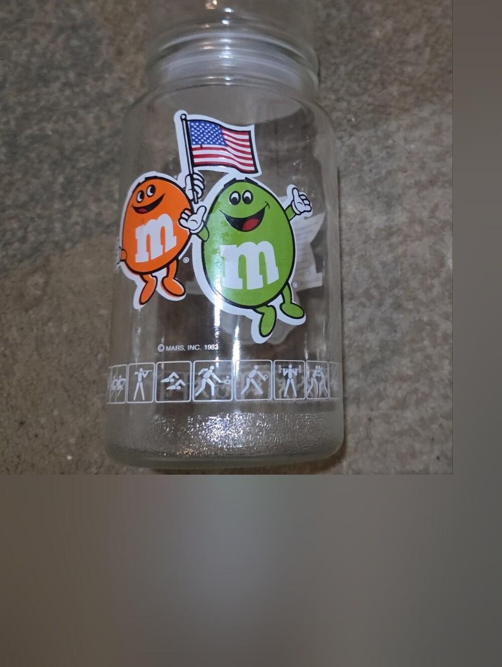M&M'S Glass Jar with Green and Orange M&M Characters and Flag
